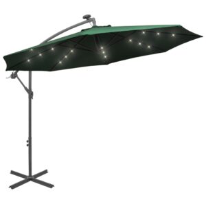 Zweefparasol met LED-verlichting en metalen paal 300 cm groen