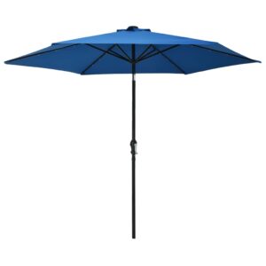 Parasol met LED-verlichting en stalen paal 300 cm blauw