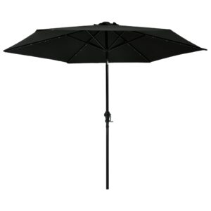 Parasol met LED-verlichting en stalen paal 300 cm zwart