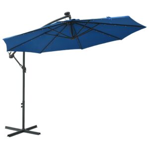 Zweefparasol met LED-verlichting en stalen paal 300 cm blauw