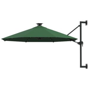 Wandparasol met LED's en metalen paal 300 cm groen