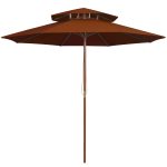 Parasol dubbeldekker met houten paal 270 cm terracottakleurig