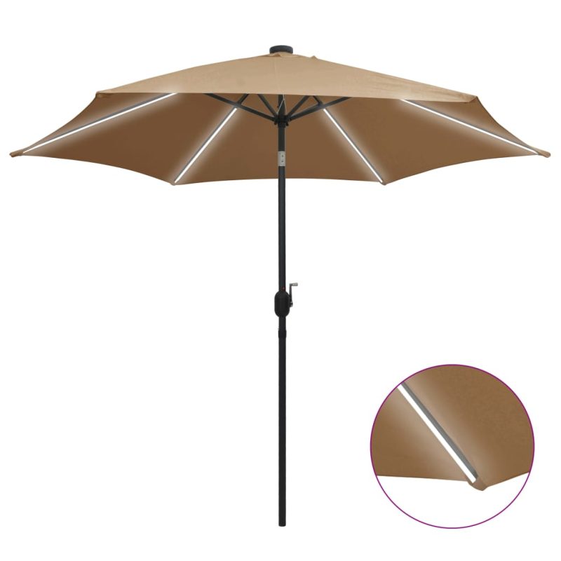 Parasol met LED-verlichting en aluminium paal 300 cm taupe