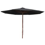 Parasol met houten paal 350 cm zwart