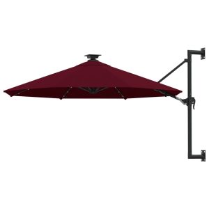 Wandparasol met LED's en metalen paal 300 cm bordeauxrood