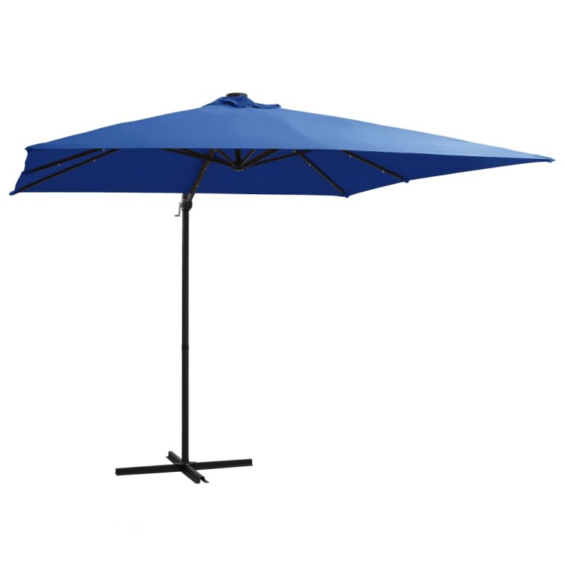 Zweefparasol met LED en stalen paal 250x250 cm azuurblauw