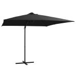 Zweefparasol met LED en stalen paal 250x250 cm zwart