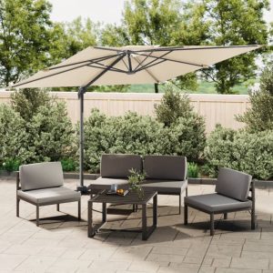 Zweefparasol met dubbel dak 400x300 cm zandwit