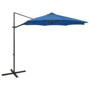 Zweefparasol met paal en LED-verlichting 300 cm azuurblauw