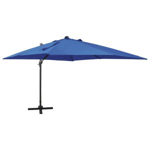 Zweefparasol met paal en LED-verlichting 300 cm azuurblauw