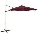 Zweefparasol met paal en LED-verlichting 300 cm bordeauxrood