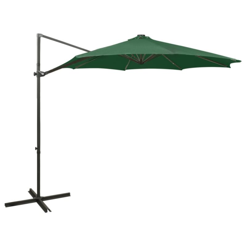 Zweefparasol met paal en LED-verlichting 300 cm groen