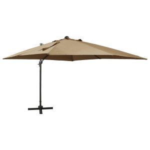 Zweefparasol met paal en LED-verlichting 300 cm taupe