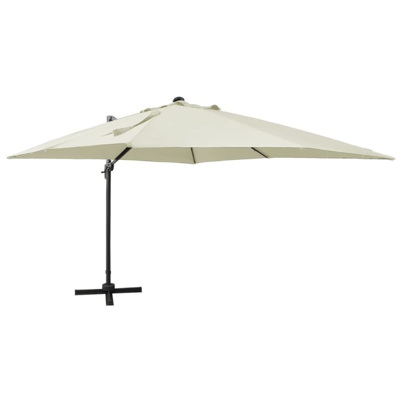 Zweefparasol met paal en LED-verlichting 300 cm zandkleurig