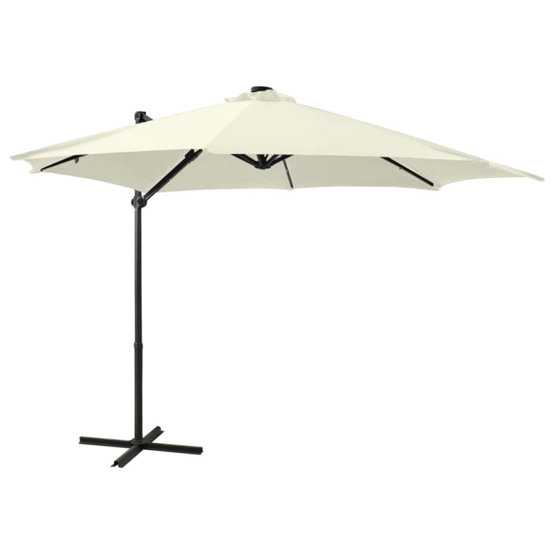 Zweefparasol met paal en LED-verlichting 300 cm zandkleurig